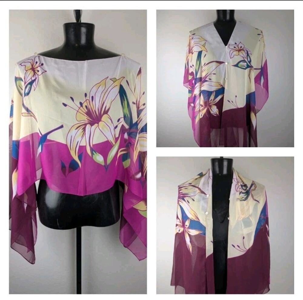NWT Pineapple Moon All Season Sheer Chiffon Wrap Top Scarf Poncho Tiger Lily